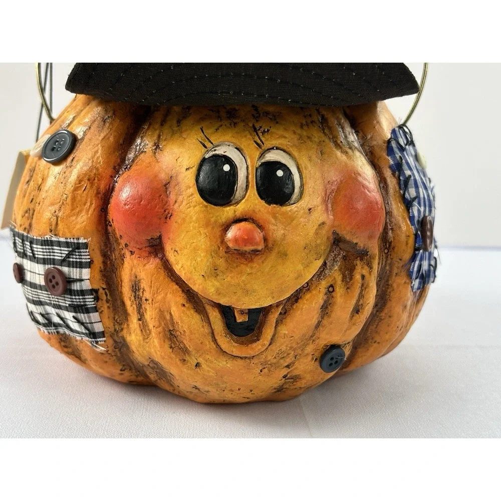 Cracker Barrel Halloween Pumpkin Candy Bucket Basket Folk Art Decor w/ Tag